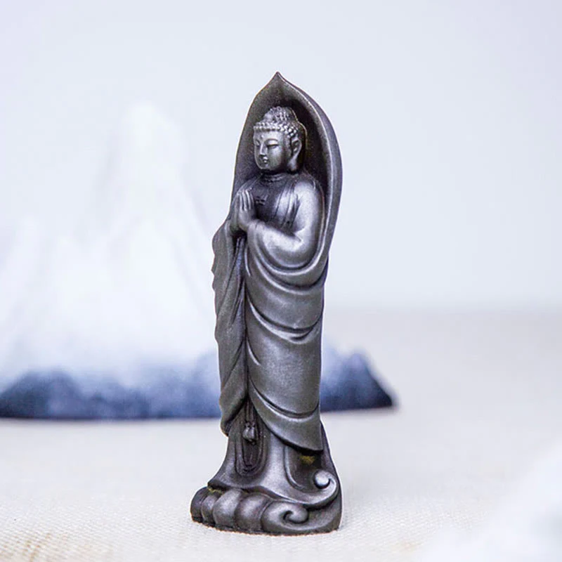 Buddha Stones Ręcznie robione Budda Siakjamuni Namaste Proszek żelaza Rdza Odlana z żywicy Statua Dekoracja - Image 25