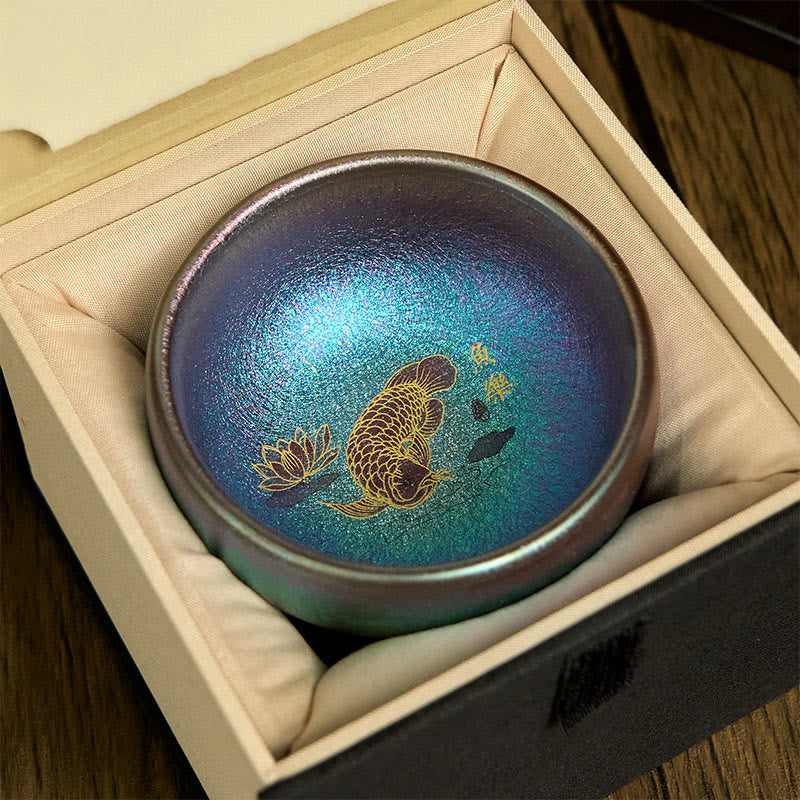 Buddha Stones ręcznie robione chińskie Jianzhan Koi Fish Lotus Leaf Ceramiczny kubek do herbaty Kung Fu 150ml - Image 15