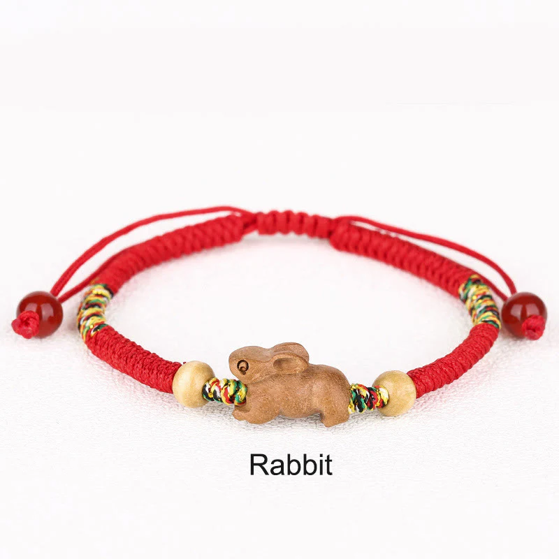 Buddha Stones Ręcznie robione Chińskie Zodiak Czerwony Sznurek Brzoskwiniowy Bransoletka Szczęścia - Image 2