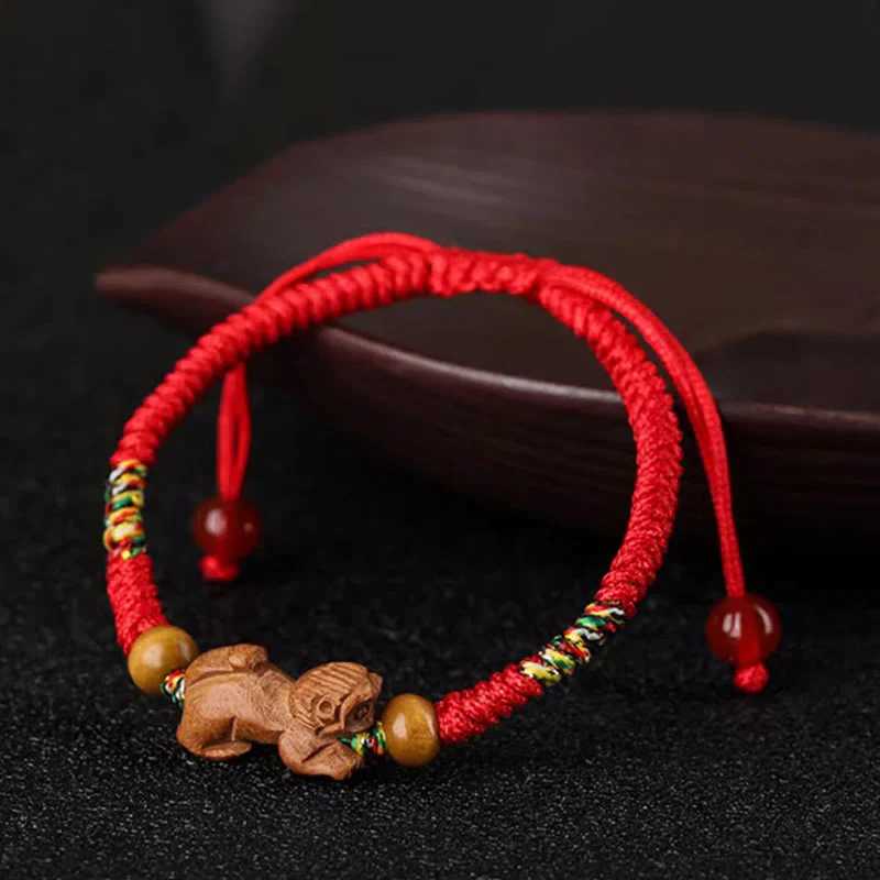 Buddha Stones Ręcznie robione Chińskie Zodiak Czerwony Sznurek Brzoskwiniowy Bransoletka Szczęścia - Image 26