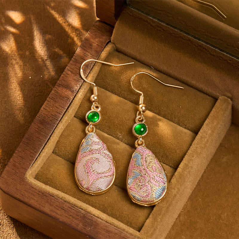 Buddha Stones Ręcznie robione kolczyki z jedwabiu w kolorowe wzory z harmonijną łezką