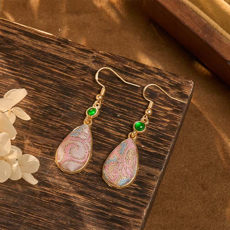 Buddha Stones Ręcznie robione kolczyki z jedwabiu w kolorowe wzory z harmonijną łezką - Image 2