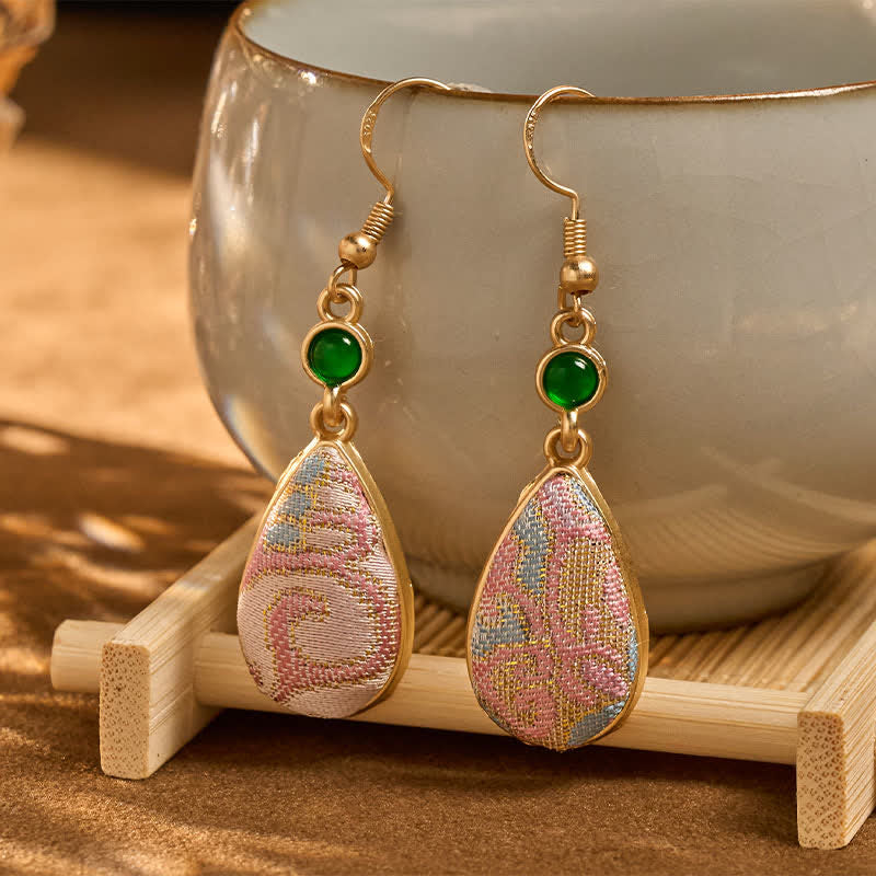 Buddha Stones Ręcznie robione kolczyki z jedwabiu w kolorowe wzory z harmonijną łezką - Image 3