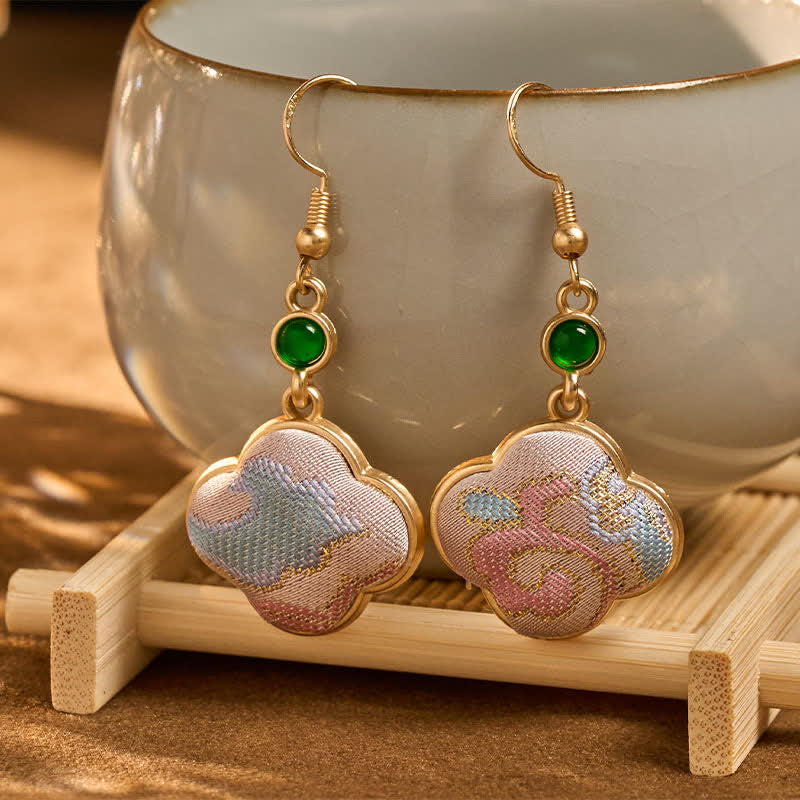 Buddha Stones Ręcznie robione kolczyki z jedwabiu w kształcie łezki z kolorowymi wzorami w kształcie kwiatów - Image 3