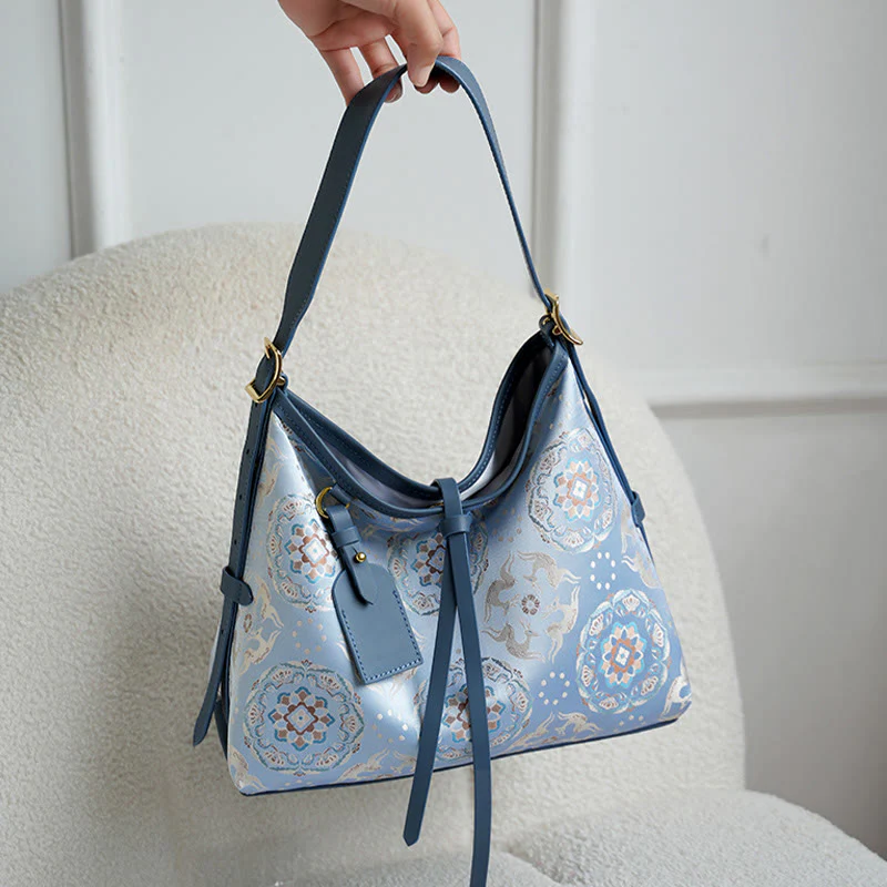 Buddha Stones Ręcznie Robione Kwiaty Żuraw Jeleń Motyl Piosenka Brokatowa Torba Crossbody Torebka Wisząca