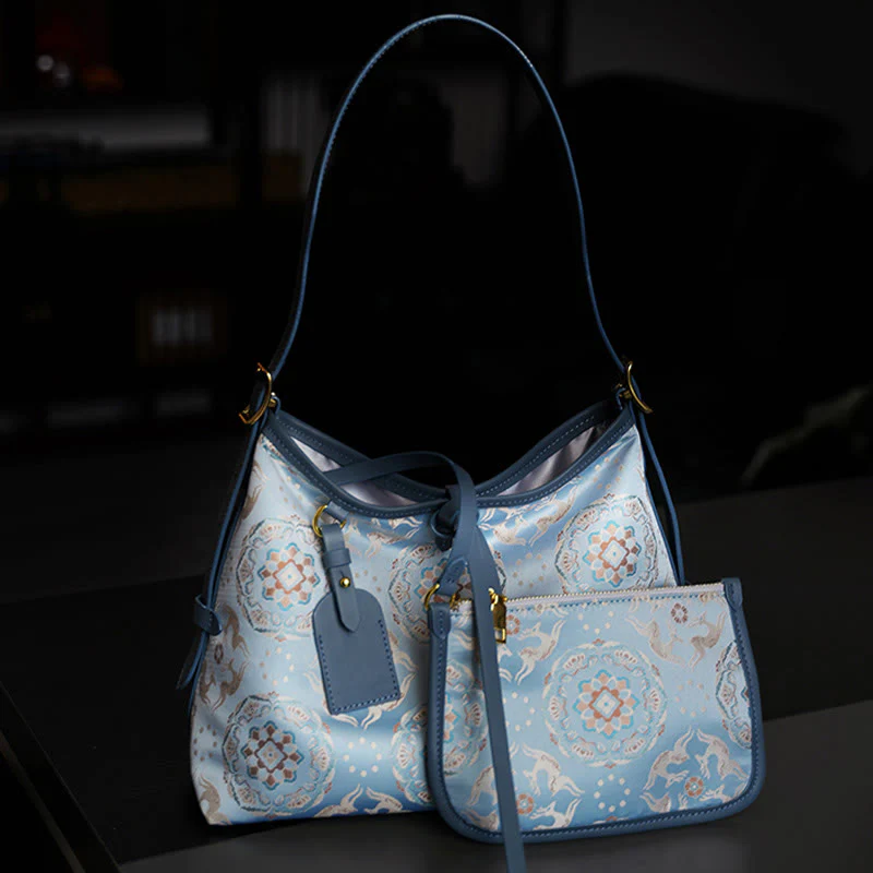 Buddha Stones Ręcznie Robione Kwiaty Żuraw Jeleń Motyl Piosenka Brokatowa Torba Crossbody Torebka Wisząca - Image 3