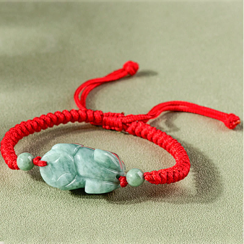 Buddha Stones Ręcznie Robione Naturalne Jade PiXiu Ochrona King Kong Węzeł Bransoletka ze Sznurka - Image 5