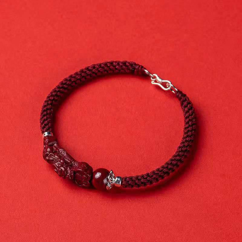Buddha Stones Ręcznie robione PiXiu Cinnabar Wealth Luck Bransoletka pleciona - Image 2