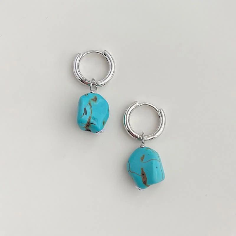 Buddha Stones Ręcznie robione syntetyczne kolczyki-koła z ochroną z turkusu tybetańskiego - Image 2