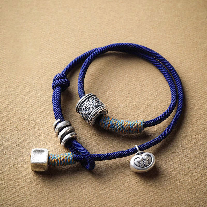 Buddha Stones ręcznie robione tybetańskie Om Mani Padme Hum rzeźbione pomyślne amulet podwójnie owinięta bransoletka sznurkowa - Image 6