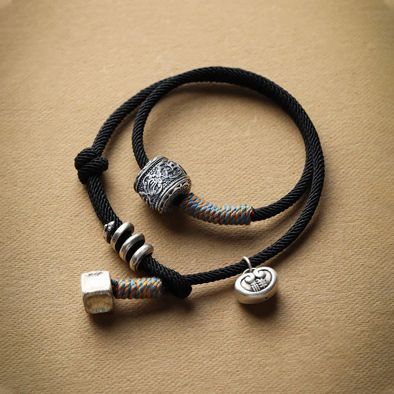Buddha Stones ręcznie robione tybetańskie Om Mani Padme Hum rzeźbione pomyślne amulet podwójnie owinięta bransoletka sznurkowa - Image 8