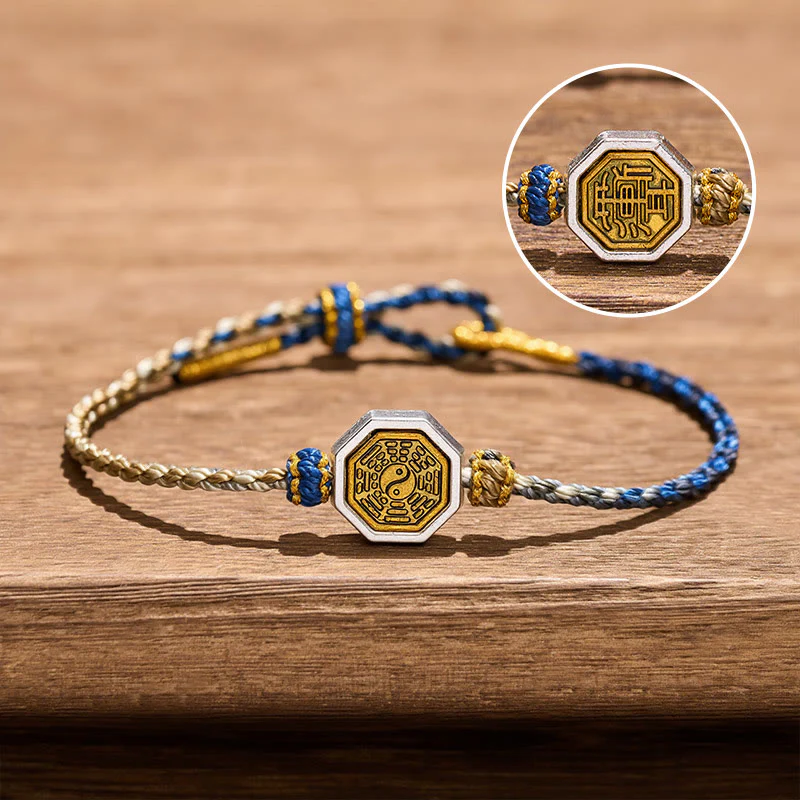Buddha Stones Ręcznie tkana, ośmiokątna bransoletka Bagua Balance String z regulowanym sznurkiem plecionym Lucky