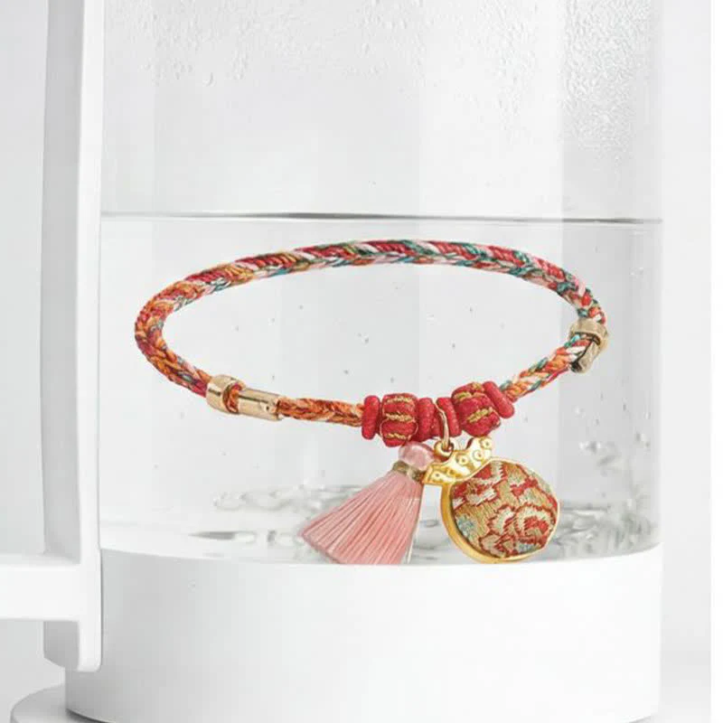 Buddha Stones Ręcznie tkana pięciokolorowa torebka na pieniądze z jabłkami i tykwą, z chińskim zamkiem - Image 33