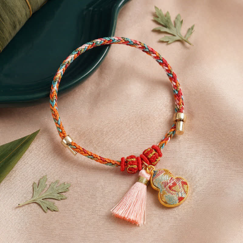 Buddha Stones Ręcznie tkana pięciokolorowa torebka na pieniądze z jabłkami i tykwą, z chińskim zamkiem - Image 44