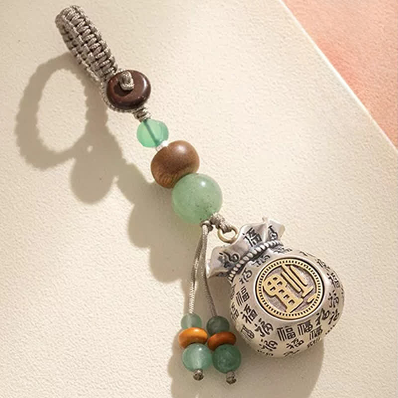 Buddha Stones Ręcznie tkana torebka z koralikami z postacią Fu Copper, z okazji błogosławieństwa
