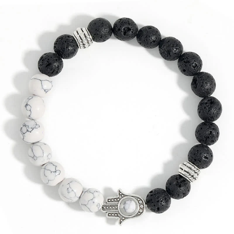 Buddha Stones Ręcznie wykonana okrągła bransoletka z ochroną dłoni Hamsa z lawy wulkanicznej - Image 15