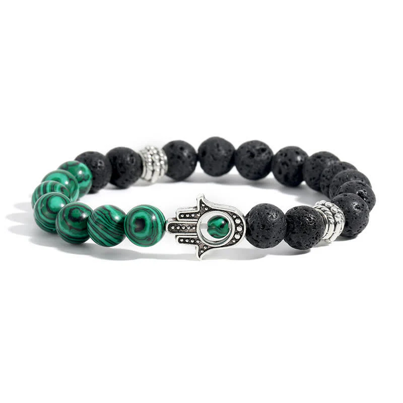Buddha Stones Ręcznie wykonana okrągła bransoletka z ochroną dłoni Hamsa z lawy wulkanicznej - Image 3