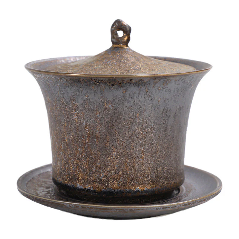 Buddha Stones Retro Rust Glaze Ceramic Gaiwan Sancai Filiżanka Kung Fu Filiżanka I Spodek Z Pokrywką - Image 10