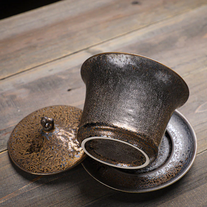 Buddha Stones Retro Rust Glaze Ceramic Gaiwan Sancai Filiżanka Kung Fu Filiżanka I Spodek Z Pokrywką - Image 3