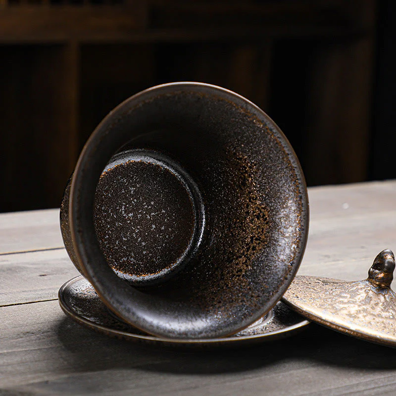 Buddha Stones Retro Rust Glaze Ceramic Gaiwan Sancai Filiżanka Kung Fu Filiżanka I Spodek Z Pokrywką - Image 4