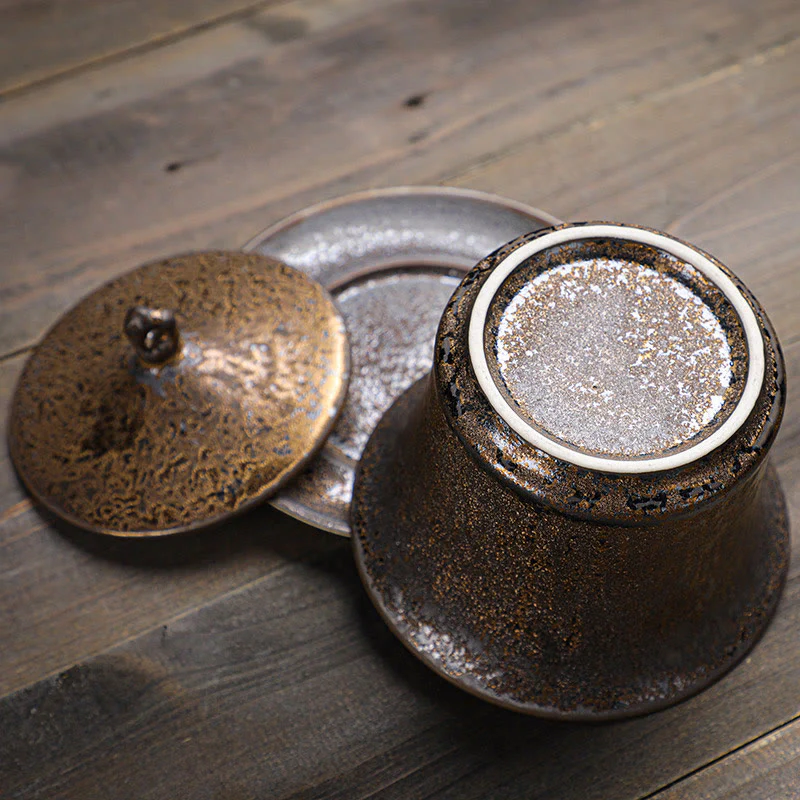 Buddha Stones Retro Rust Glaze Ceramic Gaiwan Sancai Filiżanka Kung Fu Filiżanka I Spodek Z Pokrywką - Image 5
