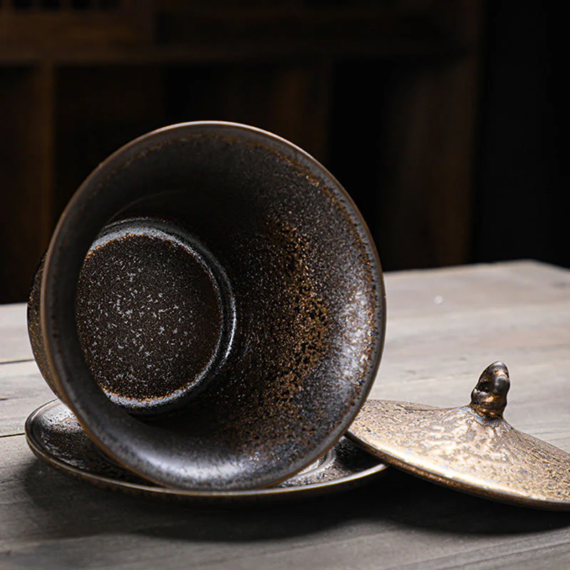 Buddha Stones Retro Rust Glaze Ceramic Gaiwan Sancai Filiżanka Kung Fu Filiżanka I Spodek Z Pokrywką - Image 7