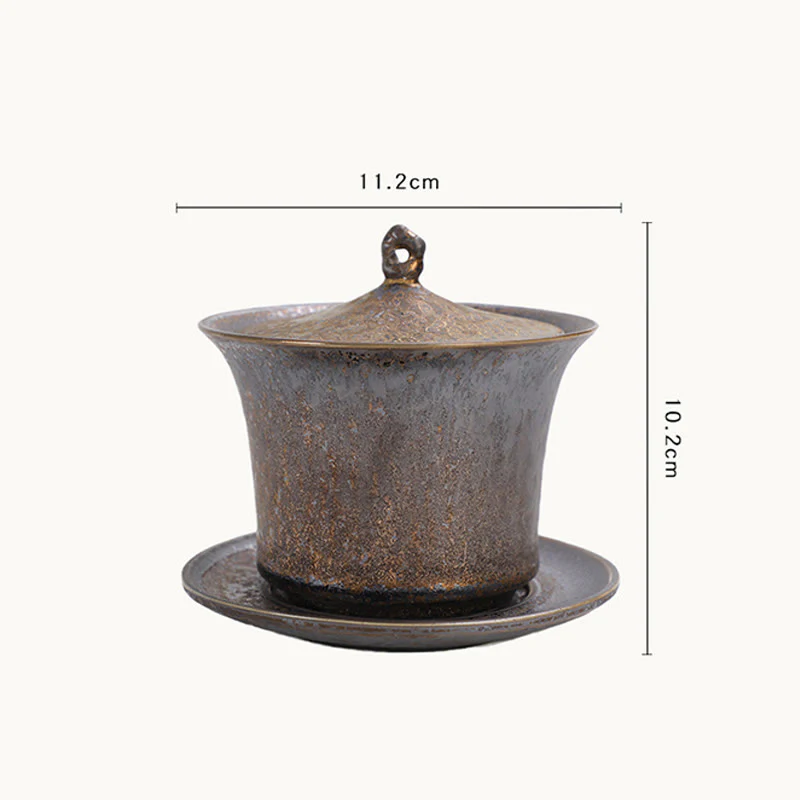Buddha Stones Retro Rust Glaze Ceramic Gaiwan Sancai Filiżanka Kung Fu Filiżanka I Spodek Z Pokrywką - Image 9