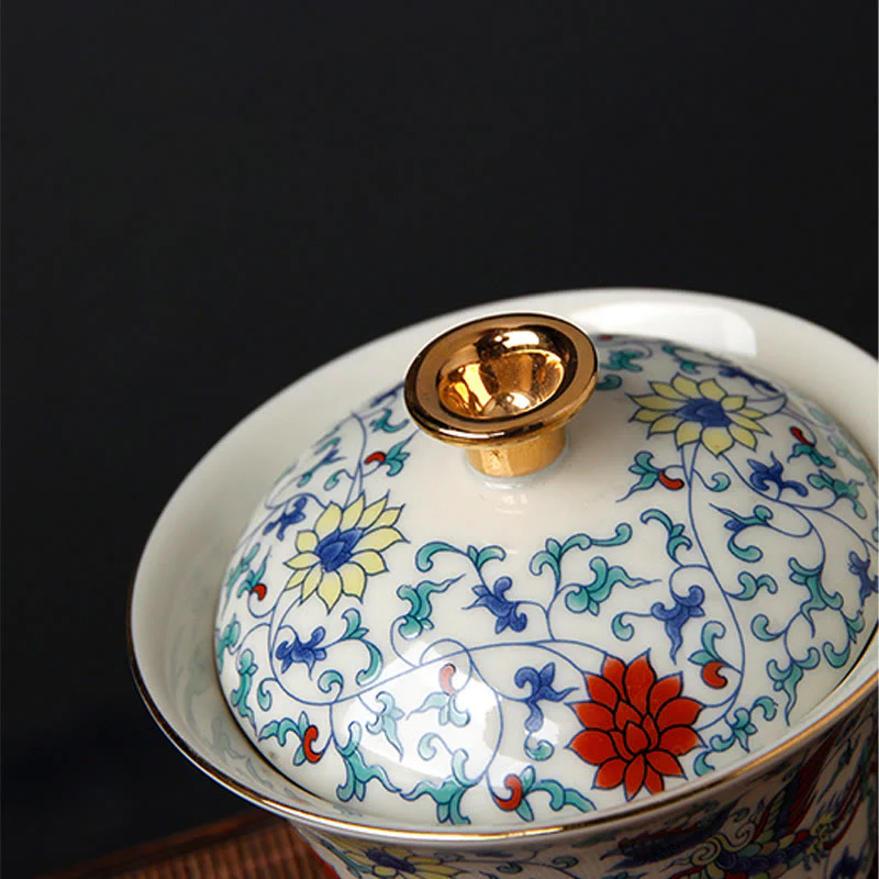 Buddha Stones Retro Śliwkowy Kwiat Sosna Bambus Feniks Kirin Ceramiczny Gaiwan Sancai Filiżanka do herbaty Kung Fu Filiżanka do herbaty i spodek z pokrywką - Image 10