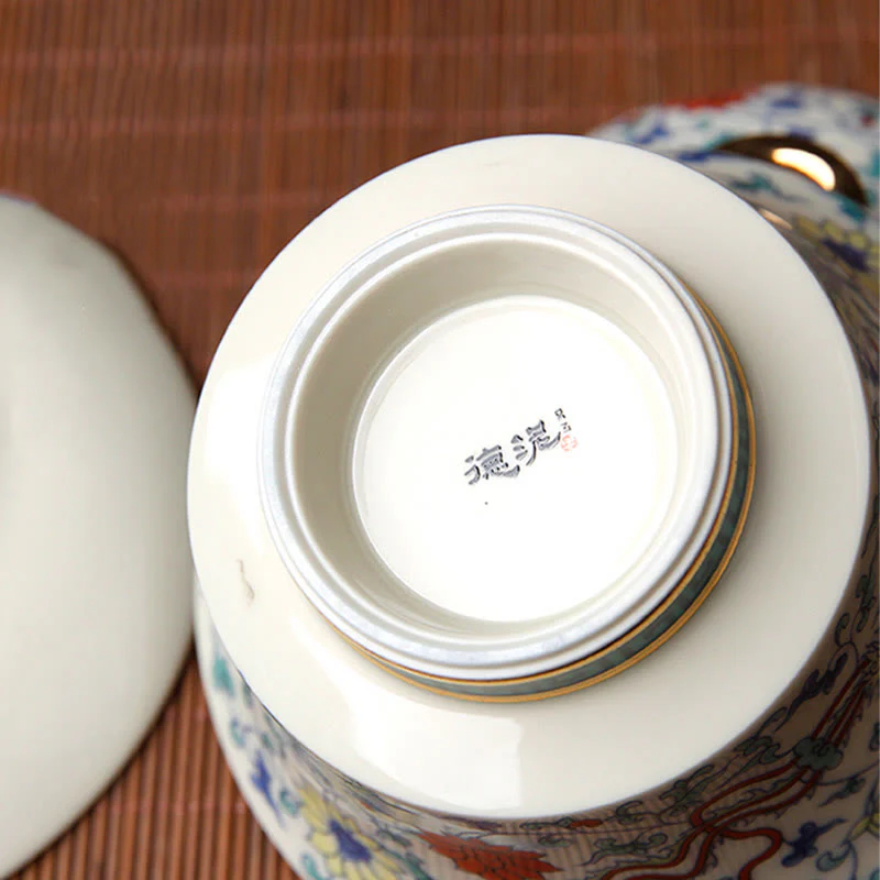 Buddha Stones Retro Śliwkowy Kwiat Sosna Bambus Feniks Kirin Ceramiczny Gaiwan Sancai Filiżanka do herbaty Kung Fu Filiżanka do herbaty i spodek z pokrywką - Image 11