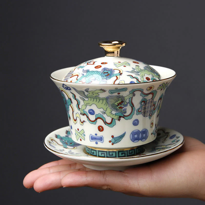 Buddha Stones Retro Śliwkowy Kwiat Sosna Bambus Feniks Kirin Ceramiczny Gaiwan Sancai Filiżanka do herbaty Kung Fu Filiżanka do herbaty i spodek z pokrywką - Image 13