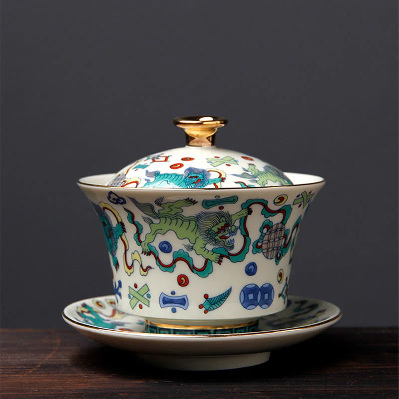 Buddha Stones Retro Śliwkowy Kwiat Sosna Bambus Feniks Kirin Ceramiczny Gaiwan Sancai Filiżanka do herbaty Kung Fu Filiżanka do herbaty i spodek z pokrywką - Image 14