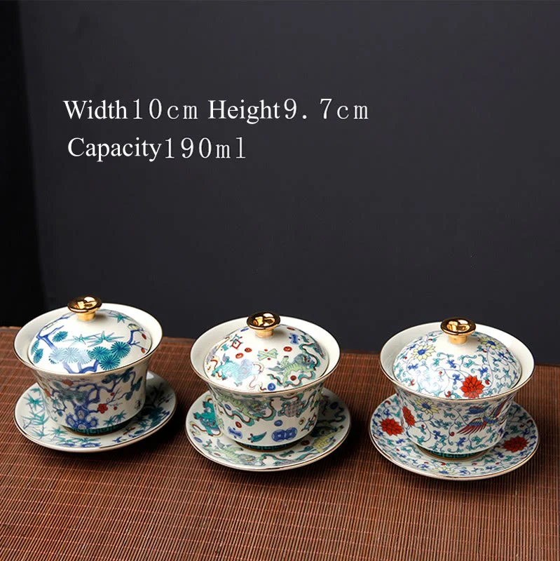 Buddha Stones Retro Śliwkowy Kwiat Sosna Bambus Feniks Kirin Ceramiczny Gaiwan Sancai Filiżanka do herbaty Kung Fu Filiżanka do herbaty i spodek z pokrywką - Image 16