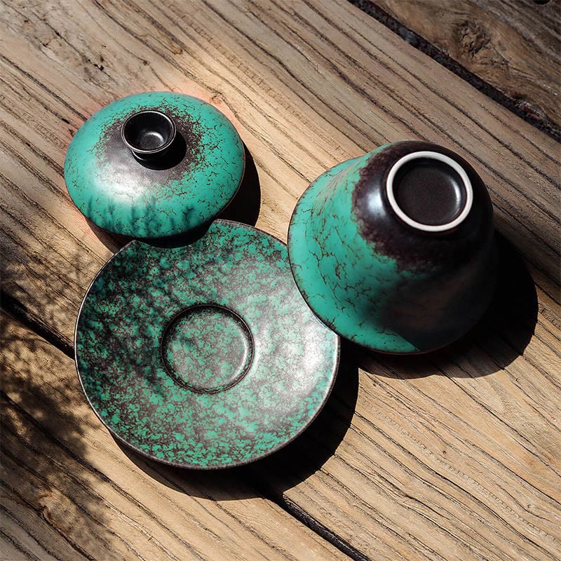 Buddha Stones Retro Zielony Szkliwo Ceramiczny Gaiwan Sancai Filiżanka Kung Fu Filiżanka I Spodek Z Pokrywką - Image 3