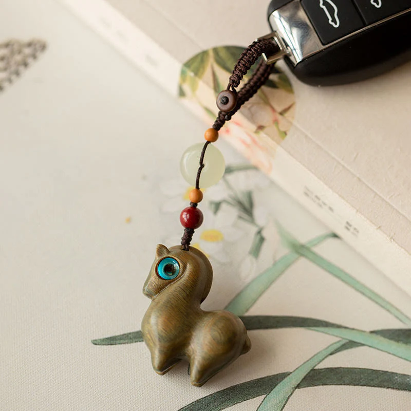 Buddha Stones Rok Konia Mały liść Czerwony sandałowiec Zielony sandałowiec Hebanowy uspokajający brelok - Image 10