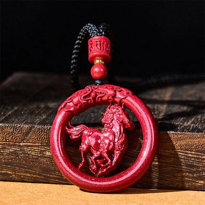Buddha Stones Rok Konia Rzeźba Pokoju Klamra Naturalny Naszyjnik Koncentracyjny Cynober Wisiorek - Image 2