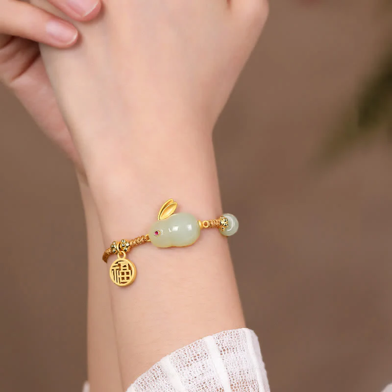 Buddha Stones Rok Królika Hetian Jade Szczęście Błogosławieństwo Bogactwo Bransoletka sznurkowa - Image 3