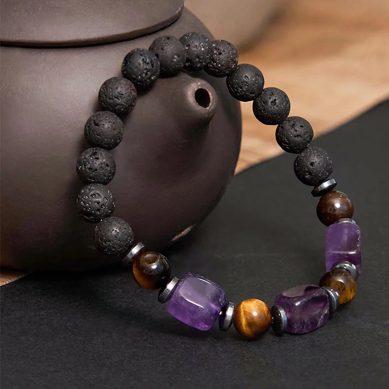 Buddha Stones Różne Kryształy Bransoletka Spokojna z Lawy - Image 2
