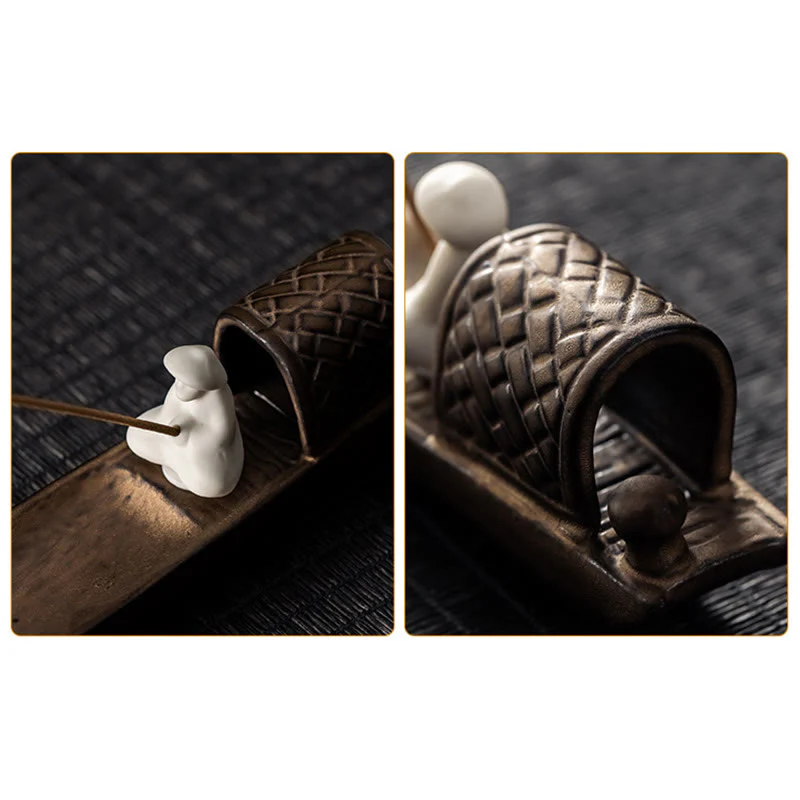 Buddha Stones Rybak Zen Uzdrawiający Brązowy Ceramiczny Kadzidełko Dekoracja Palnika - Image 9