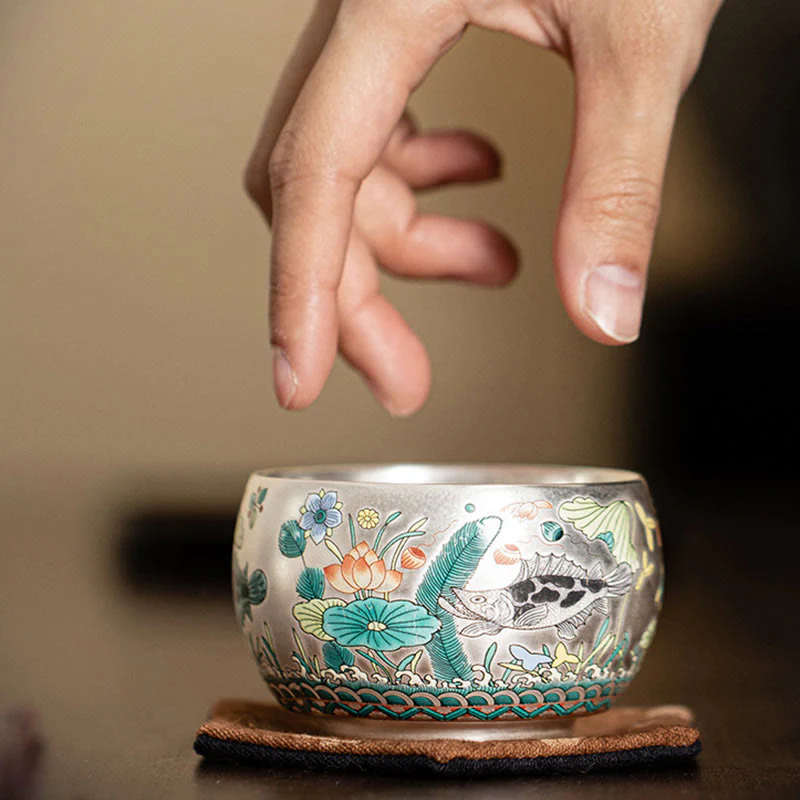 Buddha Stones Ryby Lotos Wodorosty Dolina Góry Sosna Smok Filiżanka Kung Fu Filiżanka do herbaty z pudełkiem prezentowym - Image 11