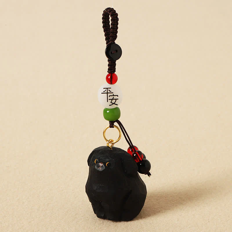 Buddha Stones Rzeźbiony drewniany pies Om Mani Padme Hum – breloki mądrości - Image 10
