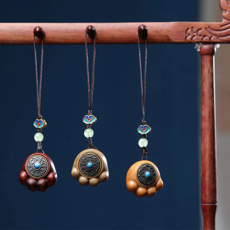 Buddha Stones Sandałowe Małe Liście Czerwone Drzewo Sandałowe Zielone Drzewo Sandałowe Szczęśliwy Kot Łapa Pazur Om Mani Padme Hum Ochrona Telefon Wiszący Dekoracja