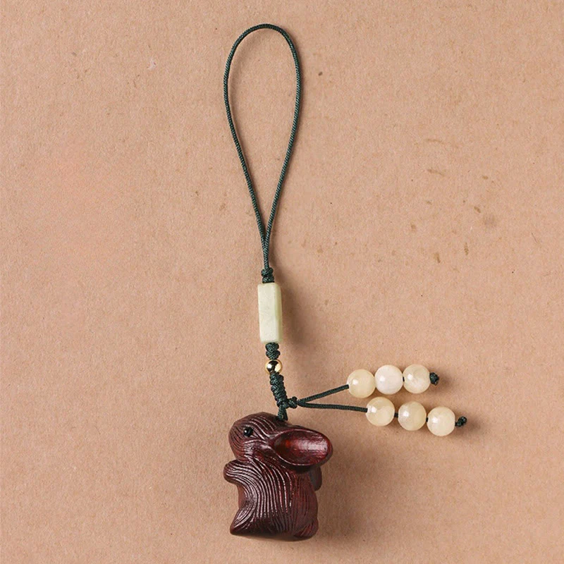 Buddha Stones Sandałowe Mały Liść Czerwony Sandałowiec Szczęśliwy Mini Królik Ochrona Brelok Telefon Wiszący Dekoracja - Image 18