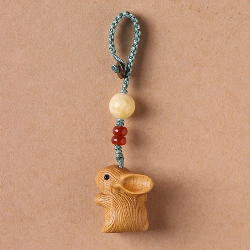Buddha Stones Sandałowe Mały Liść Czerwony Sandałowiec Szczęśliwy Mini Królik Ochrona Brelok Telefon Wiszący Dekoracja - Image 2