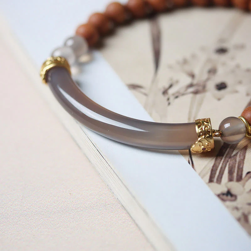 Buddha Stones Sandałowiec Szary Agat Chalcedon Mankiet Pół Bransoletka Bangle - Image 11