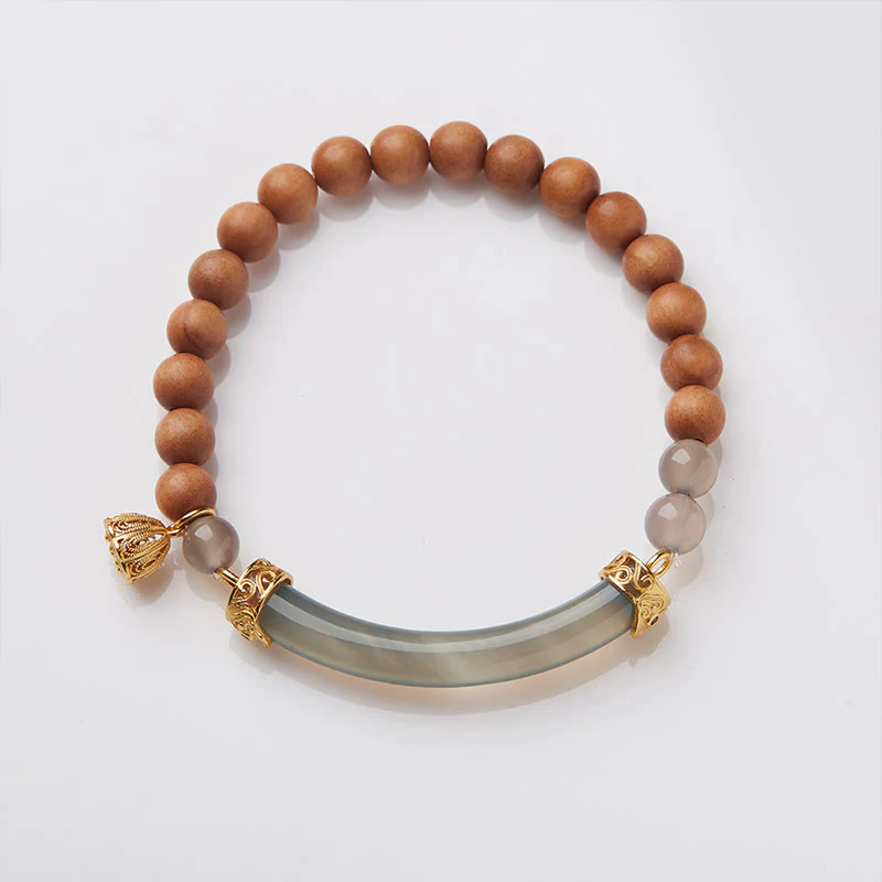 Buddha Stones Sandałowiec Szary Agat Chalcedon Mankiet Pół Bransoletka Bangle - Image 14