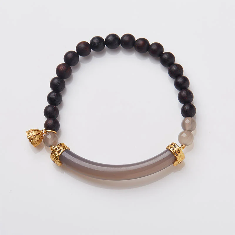 Buddha Stones Sandałowiec Szary Agat Chalcedon Mankiet Pół Bransoletka Bangle - Image 22