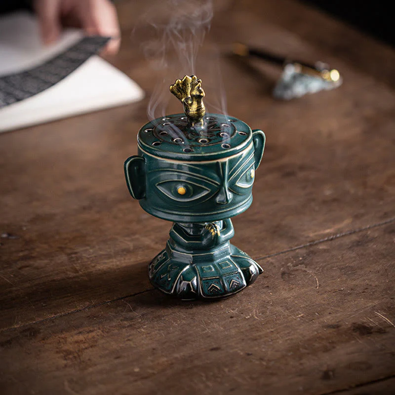 Buddha Stones Sanxingdui Uzdrawiająca ceramiczna kadzielnica Dekoracja biurka - Image 21