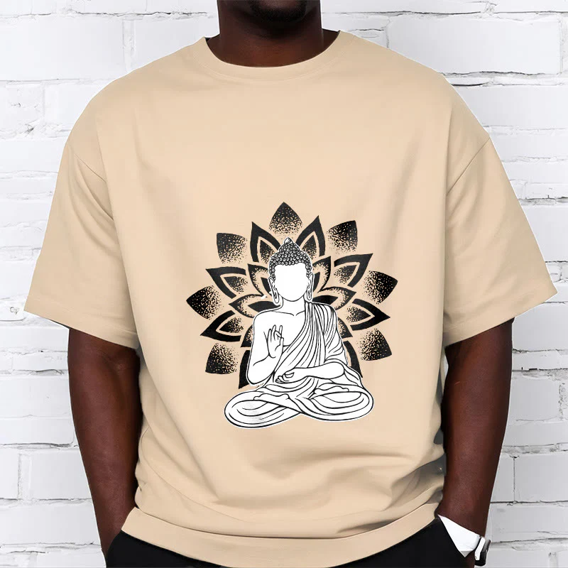 Buddha Stones Siedzący Budda Kwiat Lotosu Wzór T-shirt - Image 12