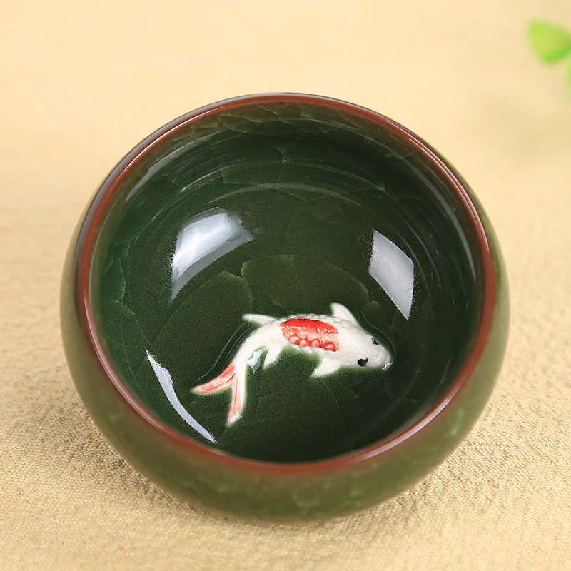 Buddha Stones Śliczna Rybka Koi Ceramiczna Filiżanka Do Herbaty Kung Fu Miska 45ml - Image 9