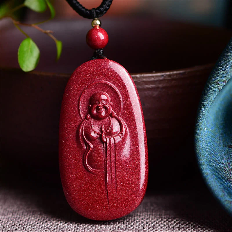 Buddha Stones Śmiejący się Budda Yin Yang Chiński Zodiak Tykwa Naturalny Cynober Błogosławieństwo Naszyjnik Wisiorek